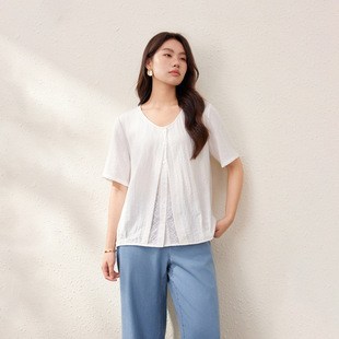 [French Gentle Style Fashionable Round Neck Versatile Shirt] Slim and Beautiful Plus Size Women's Fat mm Summer New Style