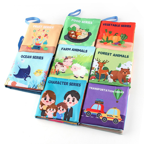 Baby Infant Early Education 3D Cloth Book 4 Pages 8 Sides Christmas Theme Tear-Proof Baby Handprint Cloth Book