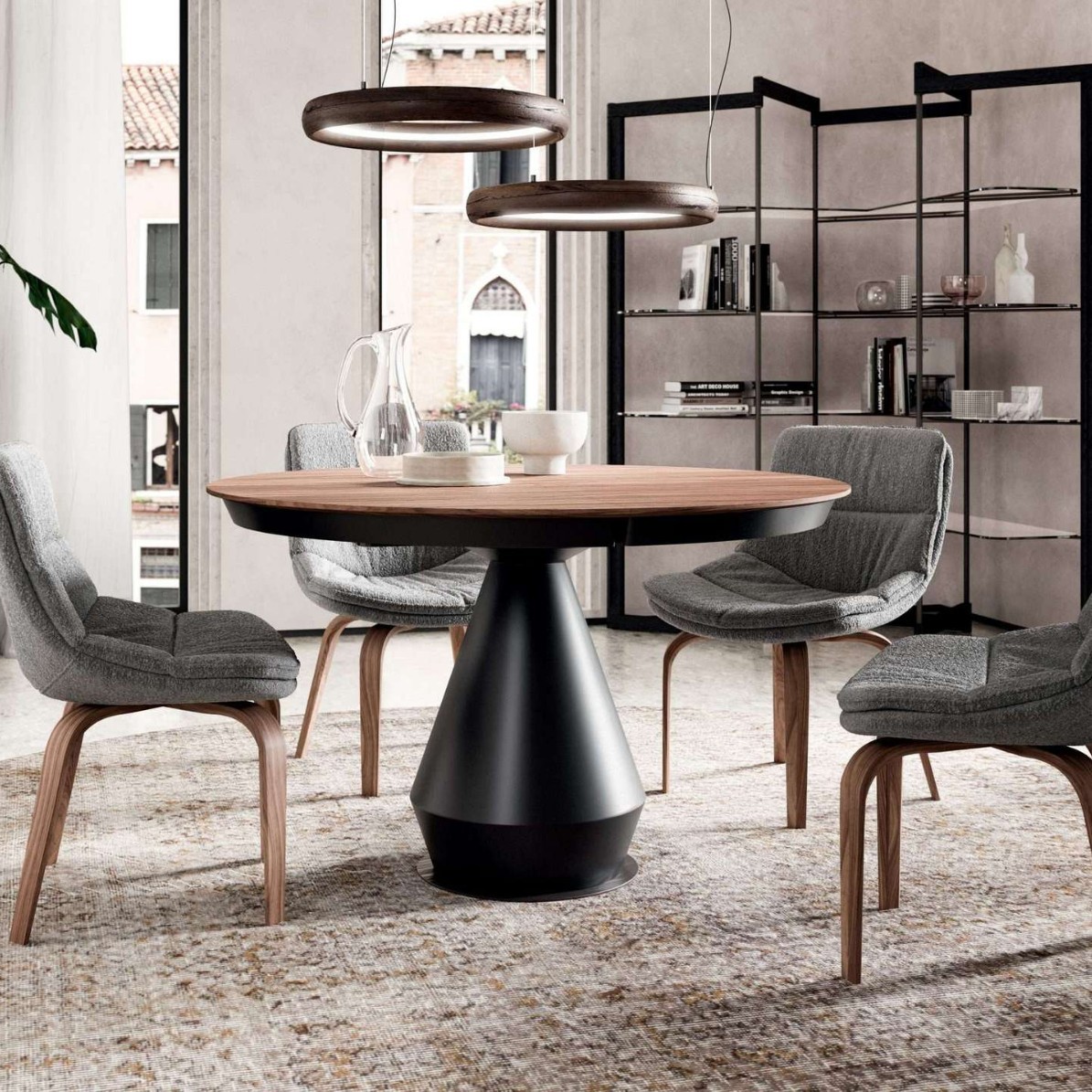 Mesa de comedor redonda de estilo medio, mesa de comedor de nogal retráctil de madera maciza, plegable y sin espacio 2024 nuevo