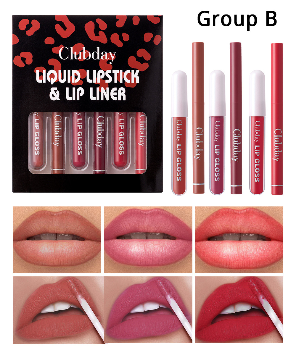 Clubday Lip Makeup 1+1 Set: Velvet Matte, Water-repellent Lip Gloss and Outlining Lip Pen undefined