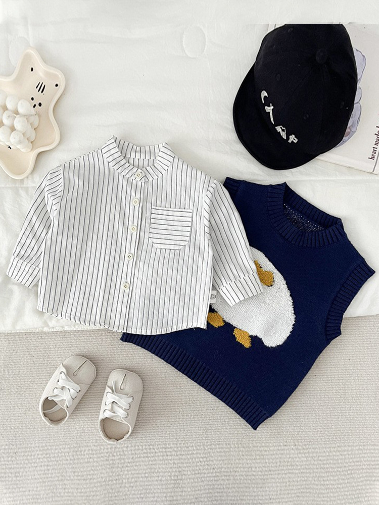 Camisa para niños 2024 primavera y otoño abrigo infantil bebé camisa de manga larga estilo coreano bebé rayas ropa a juego