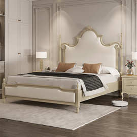美式轻奢实木床18米欧式现代简约主卧法式双人15米柱子真皮婚床