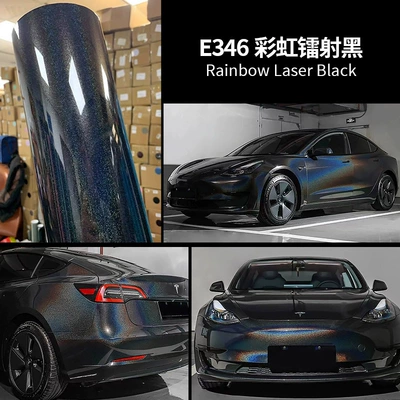 Modification Stickers, Auto Color Change Film - rainbow-laser-black-152m-17m
