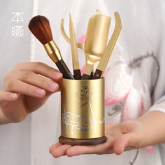 Brass Tea Ceremony Six Gentlemen Ebony Kung Fu Tea Set Accessories Tea Spoon Tea Clamp Pu'er Tea Knife Pot Keeping Pen Tea Making Tools