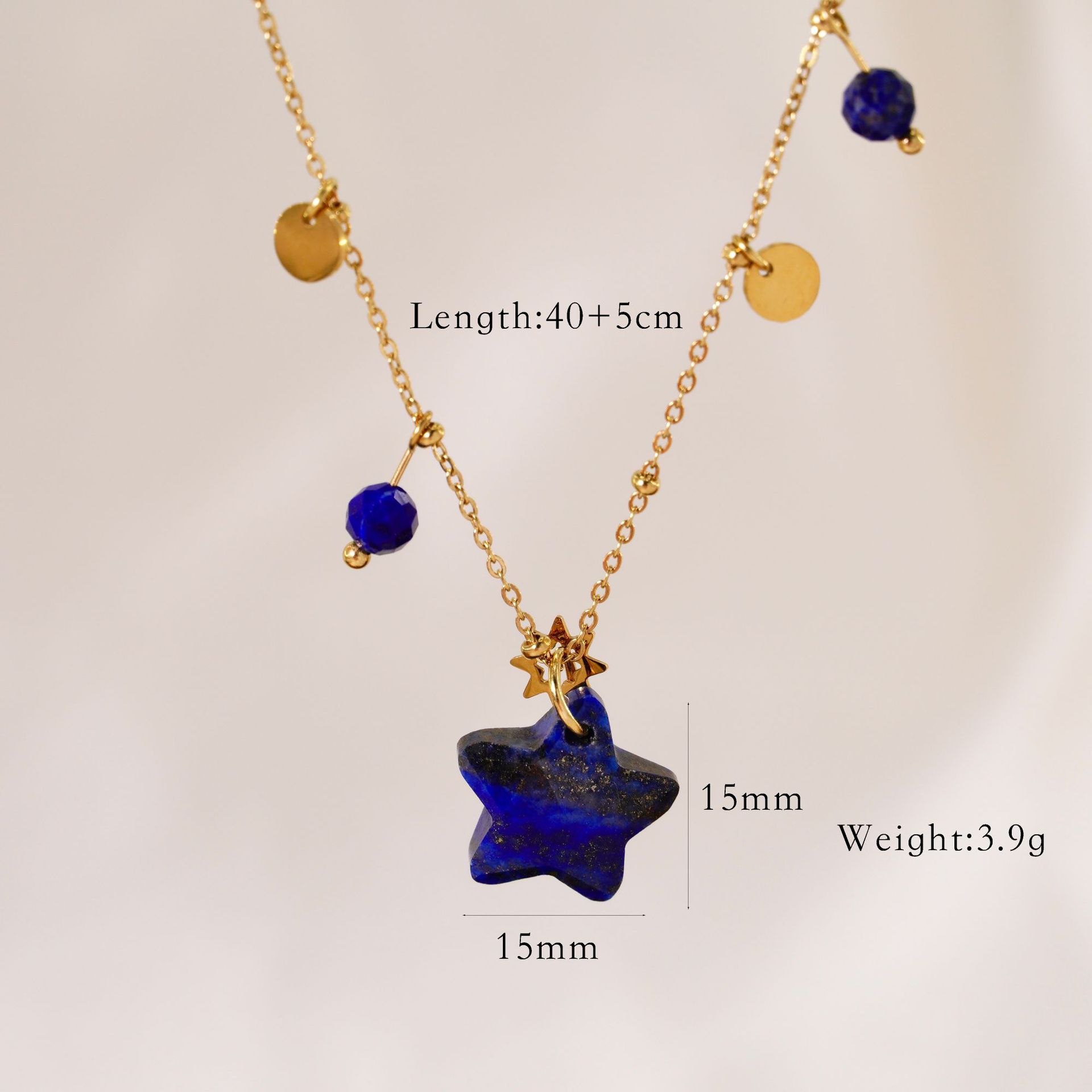 8g Weight Vacuum Plating Gold Plating Process Titanium Steel Pendant Material Necklace Classification Titanium Steel Chain Material 1 Piece Quantity Casual Occasion natural stone, Titanium Steel Material Geometric, Star Pattern Women's Gender Plating Design Marine Style, Simple Style Style Marine Style Simple Style Geometric Star Natural Stone Titanium Steel Necklace In Bulk 9