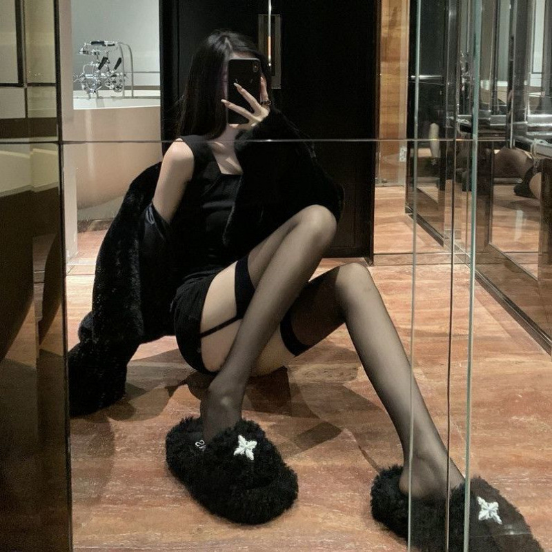 Pure Desire Ins Stockings with Red Edges, Red Contrast Color, Ultra-Thin Black Over-The-Knee Lace Trim for Women