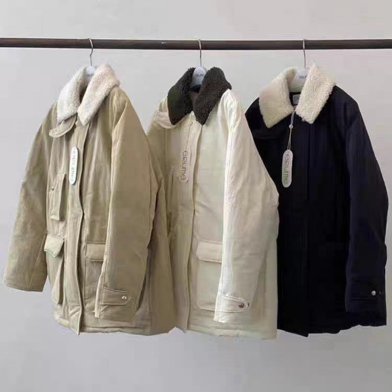 ERUME Lamb Large Wool Collar Goose Down Jacket Women's Warm Thick Coat Tooling Winter 2023 South Korea East Gate