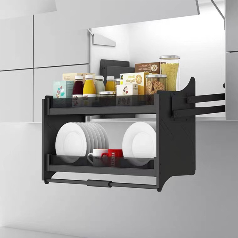 Gabinete colgante de elevación de doble capa cesta extraíble gabinete desplegable gabinete de cocina superior merienda condimento Almacenamiento de elevación de amortiguación cesta extraíble