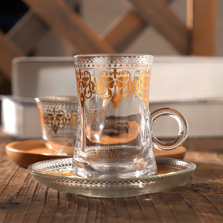 New creative Turkish exotic features Middle East bronzing glass cup coffee cup saucer cup spoon suit New creative Turkish exotic features Middle East bronzing glass cup coffee cup saucer cup spoon suit