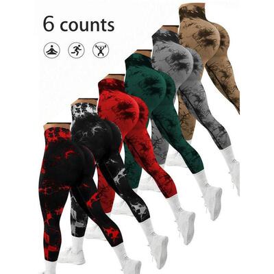 N5016 代发速卖通亚马逊跨境新款运动裤6 件女式扎染图案褶皱|ru