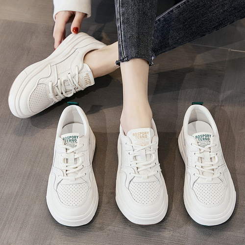 Genuine leather white shoes for women, soft-soled driving shoes, Korean version, sports and leisure, versatile genuine leather trendy brand flat shoes