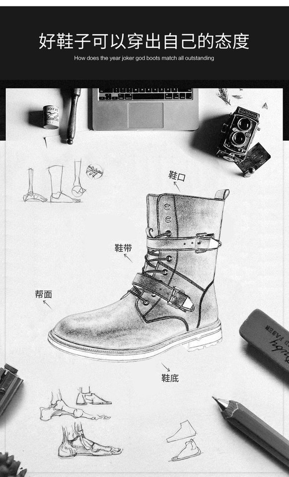 Bốt Martin nam cổ cao da bò hai lớp, mũi tròn, đế cao su chống trượt, gót thấp 1–3 cm — Màu nâu lót bông, Màu nâu lót da, Màu đen lót bông, Màu đen lót da chi tiết 9