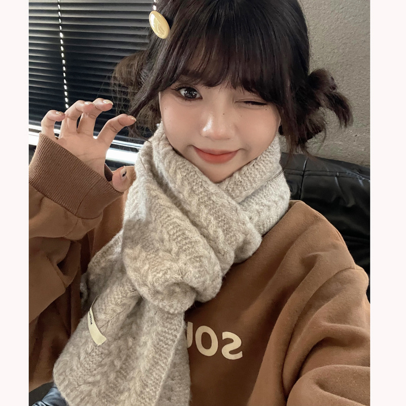 高品质~羊毛混纺针织麻花纯色加厚软糯围巾女秋冬季百搭情侣围脖