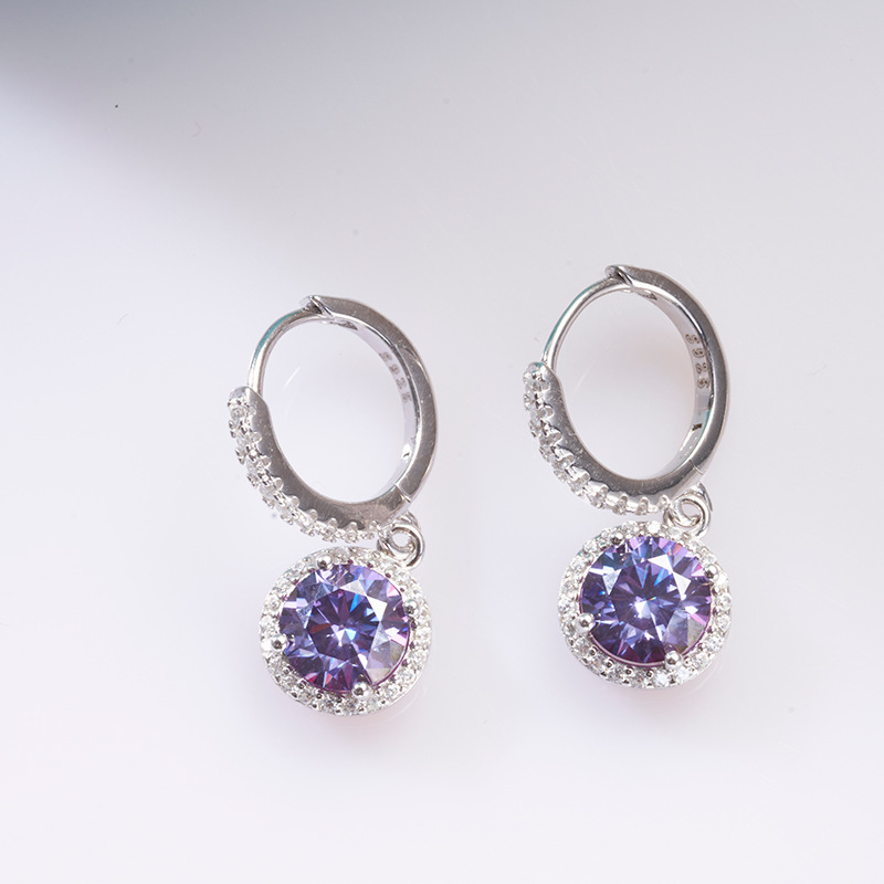 Plata esterlina 925 moissanita pendientes de piedra moissanita púrpura clásica bolsa pendientes de piedra moissanita calidad directa