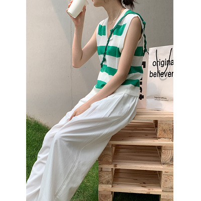 Magnolia summer new pattern Vest Korean Edition Hit stripes Sweater temperament fashion Sleeveless blouse 28706