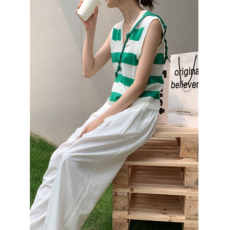 Magnolia summer new pattern Vest Korean Edition Hit stripes Sweater temperament fashion Sleeveless blouse 28706