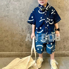 Mengkesu children's denim short-sleeved shirt 2024 summer new boys' denim suit baby shirt top