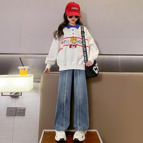 Children's Set Pants Sweatshirt Spring Outfit Wide Leg Pants Girls Spring Autumn Girl Stylish Trendy Children's Autumn Pants Jeans