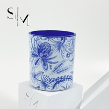 简美彩印灌蜡空杯浪漫烛光晚餐装饰摆件直杯玻璃烛台香薰蜡烛杯