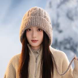 美拉德毛线帽子女秋冬加厚保暖大头针织帽韩国宽松护耳显脸小冷帽