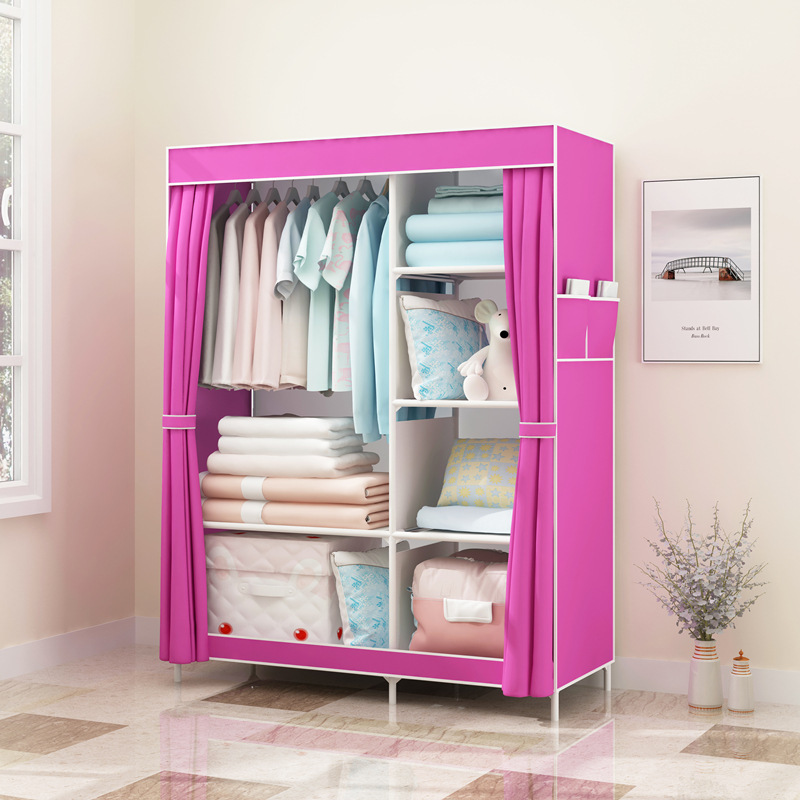 Armario simple tela plegable de tela armario de almacenamiento económico casa de alquiler de armario de acero percha