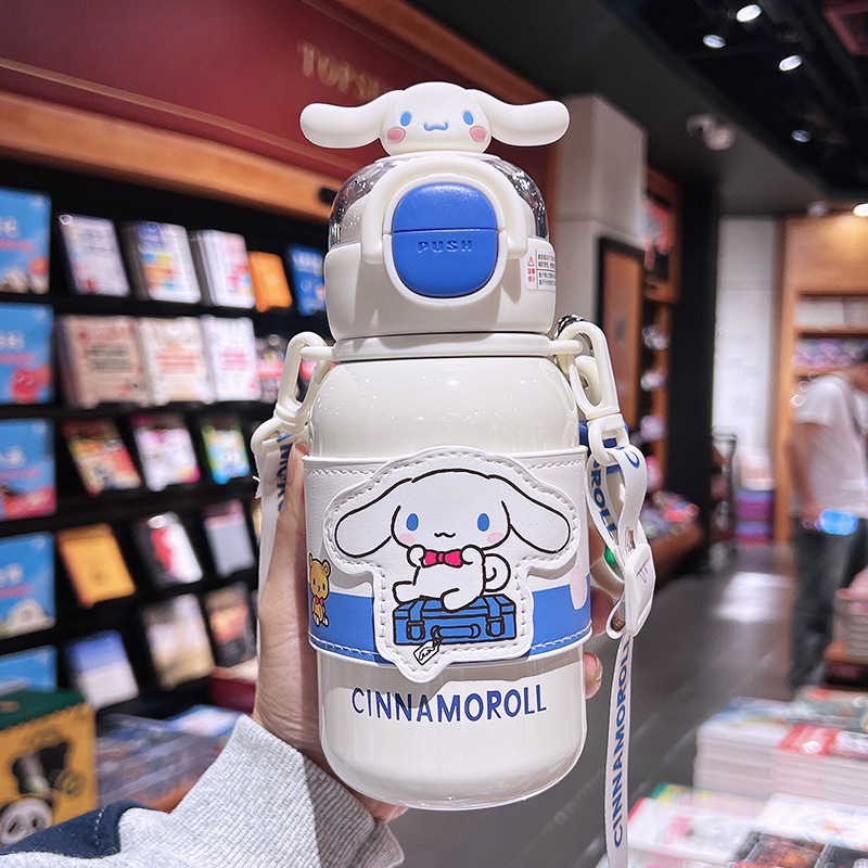 サンリオ子供用ダブルドリンク魔法瓶カップ女の子用かわいいポータブルストローカップ学生スクールクロスボディ落下防止カップ|undefined