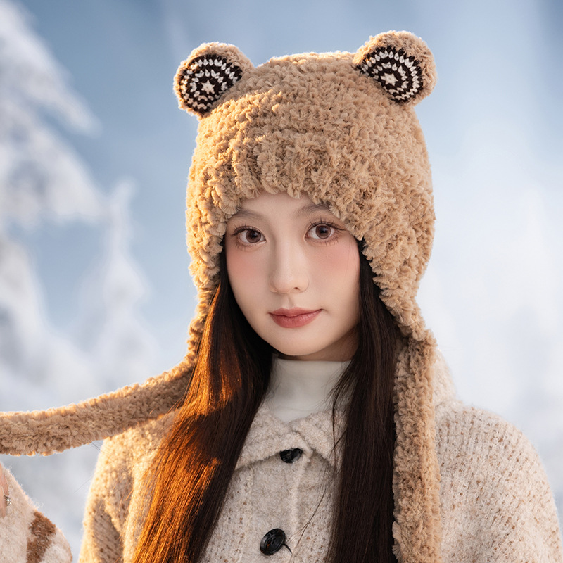 Cappello Lei Feng con rana di peluche carina, autunno inverno 2025, per donna, calda protezione per le orecchie, grande circonferenza della testa_voghion.com