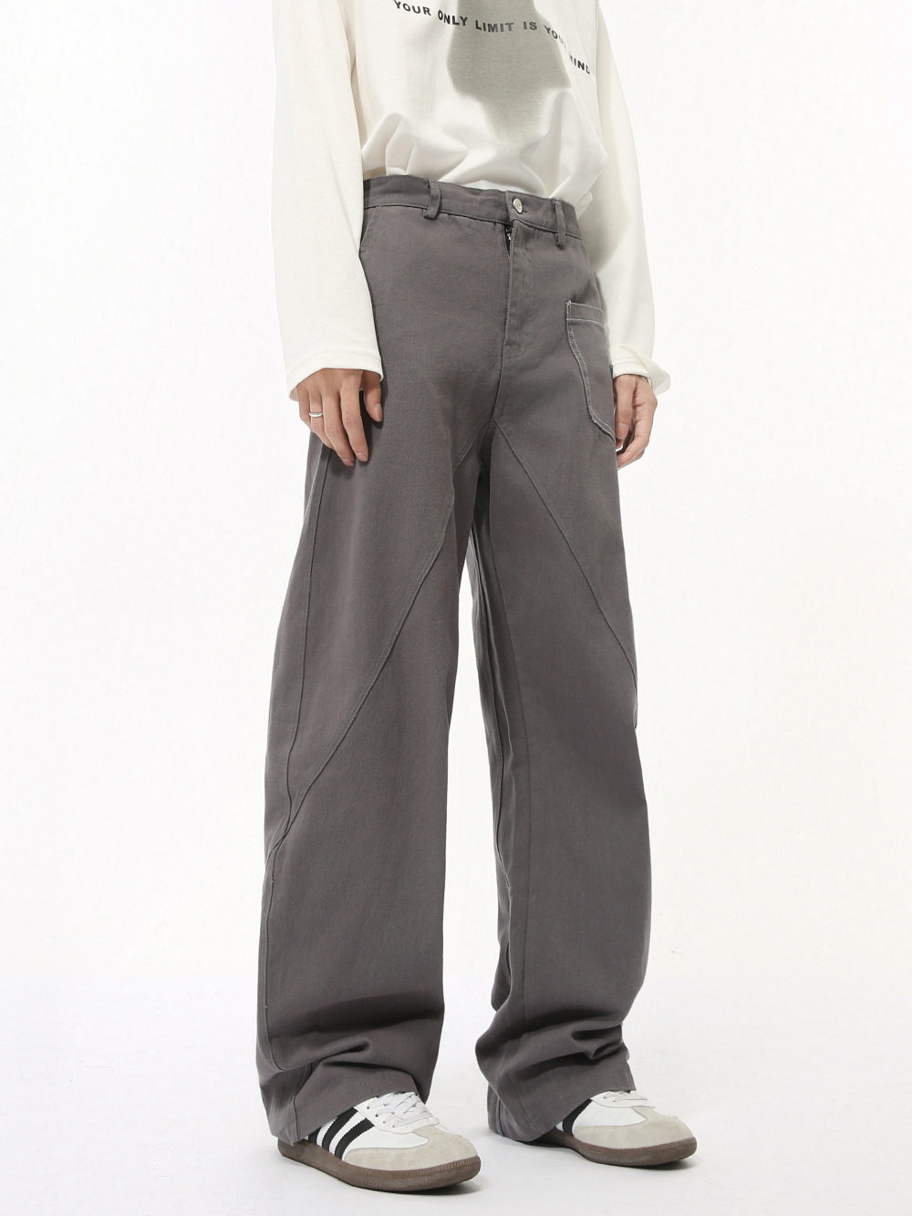 MTLCLOTHES Hombres| Otoño nuevo estilo francés de alta calidad de deconstrucción empalme de hombro de color sólido conjunto de moda vaqueros