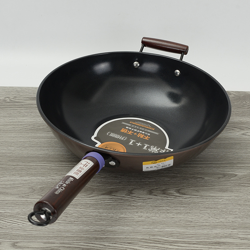 Tres tío tres tía wok hogar sartén antiadherente dormitorio wok fondo plano freír olla de doble propósito Cocina de Inducción de gas