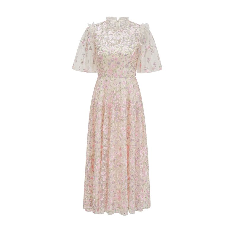 New Chinese cheongsam dress sweet elegant slim-fit floral mesh dress bridesmaid dress banquet dress