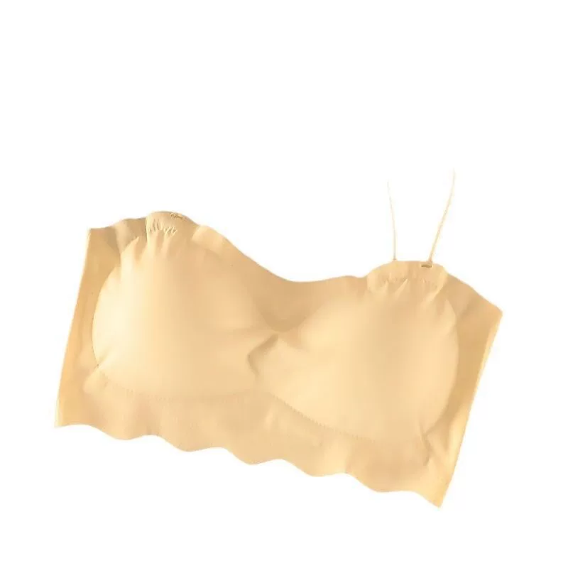 Tube Top Push-Up Bra, silk-look thin straps, one-size 80–120, seamless scalloped back