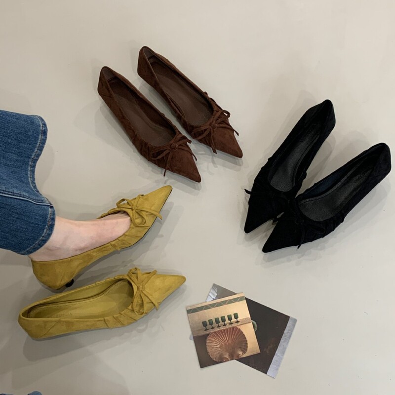2026 Summer Hot-Selling Bow-Knot Patterned Suede Pointed-Toe Shoes That Enhance Elegance, Paired with Long Skirts and Jeans, with Wedge Heels That Don'T Cause Foot Discomfort 2026 Summer Hot-Selling Bow-Knot Patterned Suede Pointed-Toe Shoes That Enhance Elegance, Paired with Long Skirts and Jeans, with Wedge Heels That Don'T Cause Foot Discomfort