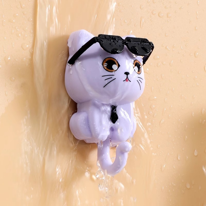创意卡通衣钩钥匙卡通可爱黑猫衣帽粘钩免孔强力眼睛转动猫咪挂钩|undefined