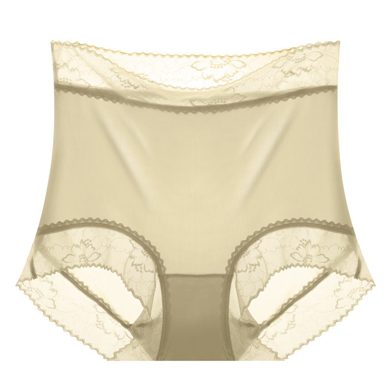 Nueva seda de hielo sin costuras ropa interior de cintura alta de las mujeres encaje desnudo ligero transpirable levantamiento de la cadera más tamaño triángulo ropa interior