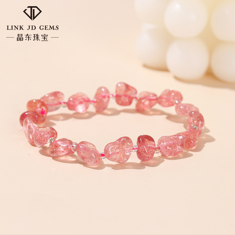 Jingdong Jewelry Natural Strawberry Crystal Shaped Bracelet Irregular Gravel Polished Girls Cute Single Ring Bracelet Wholesale