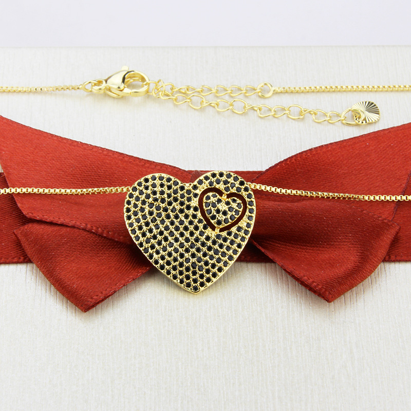 5g Weight Necklace Classification Wedding, Travel Occasion Copper Material Heart Pattern Unisex Gender Plating Design Simple Style Style White, Black Color Full Diamond Heart-shaped Necklace 7
