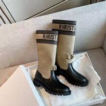 2025秋款骑士靴长筒靴D家 字母长靴女真皮马丁中筒靴粗跟皮绒增高