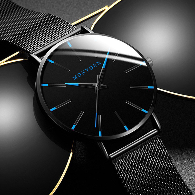 Hot-Selling Fashion Blue-Hand Men's Watch, Quartz Watch with Mesh Strap, Direct from Manufacturer
