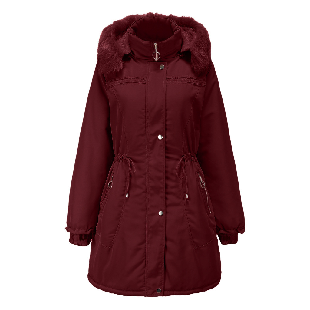 Chaqueta acolchada de lana de algodón para mujer de gama alta rusa de longitud media chaqueta de lana acolchada de algodón con capucha negra de talla grande abrigo de invierno cálido