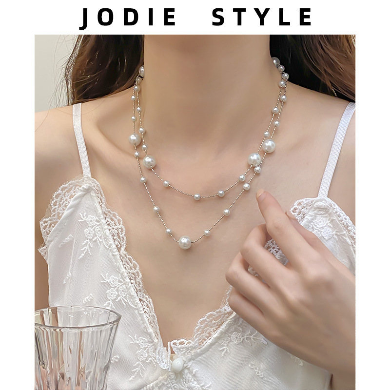 Demi-season elegant fashionable long retro necklace pearl