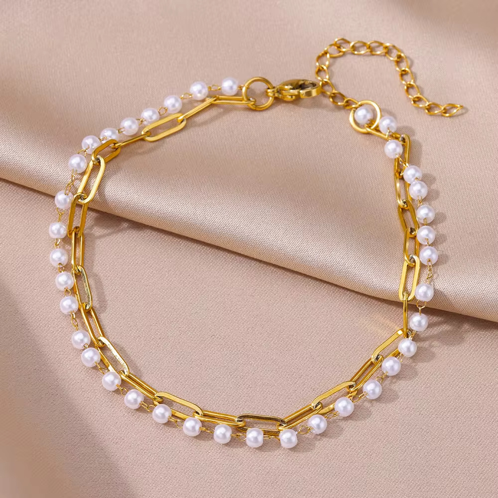 1 Piece Simple Style Conch Eye Shell 304 Stainless Steel Artificial Pearl Waterproof Non Tarnish PVD Coated Real Gold Plated Women's Anklet display picture 9