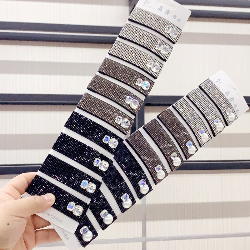 新款发饰批发女款简约水钻方形BB夹缀水晶水钻大号发夹刘海夹批发