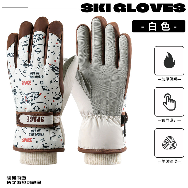 卸売子供用漫画柄滑り止め手袋、裏起毛厚手保温手袋、アウトドアスポーツ防水滑り止めスキー手袋