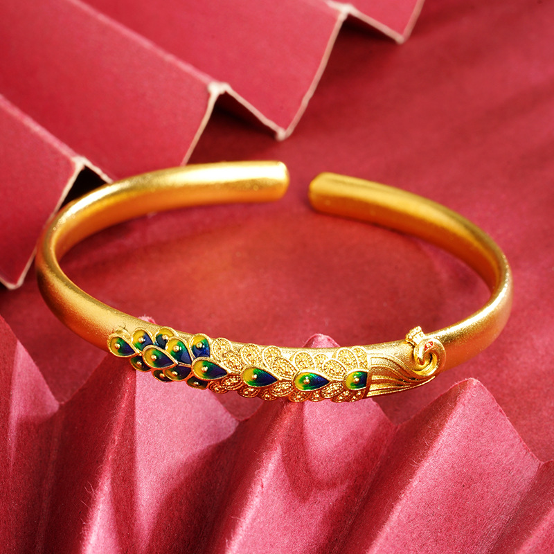 Vietnam Shajin Gufa esmalte azul Peacock brazalete abierto para mujeres étnicas no se desvanecerá el suministro de joyas versátiles