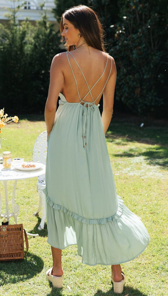 chiffon V-neck strapless tie flounce long dress NSJKW119779