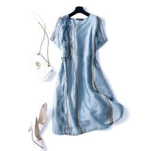 外贸大牌意大利出口法式断码小众女日系苎麻短袖连衣裙棉麻裙子夏