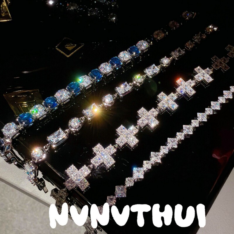 Jewelry: Precious Halo Star Sparkling Diamond Gemstone Bracelet, High-End Banquet Wear, Royal Blue Diamond Tennis Chain Jewelry: Precious Halo Star Sparkling Diamond Gemstone Bracelet, High-End Banquet Wear, Royal Blue Diamond Tennis Chain