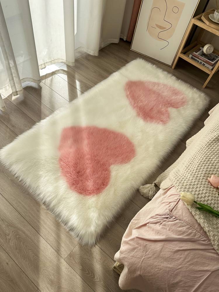 Imitation Wool Bedside Carpet Pink Heart-Shaped Plush Floor Mat Wedding Room Daughter's Room Cute Bay Window Blanket Heart Sofa Cushion