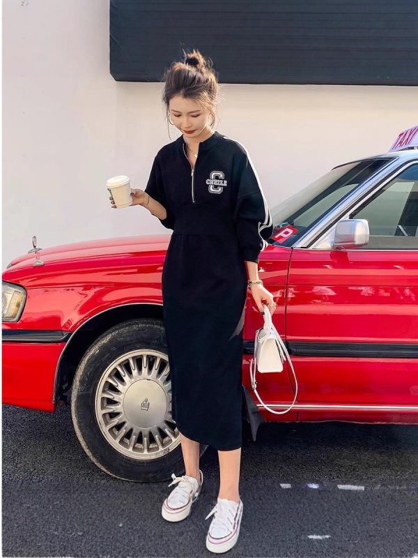 气质中长款显瘦收腰卫衣裙胖妹妹大码女装休闲长袖冬天新款连衣裙|undefined