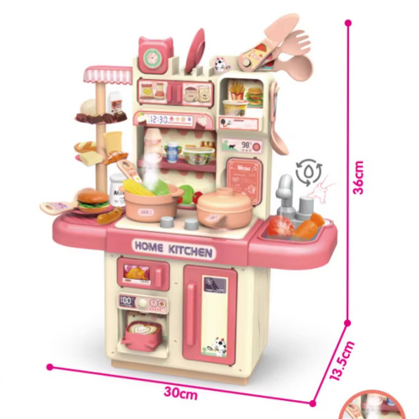 Comercio exterior infantil simulación de 36CM pulverización de luz de cocina de agua conjunto de mesa de platos de cocina de juguetes